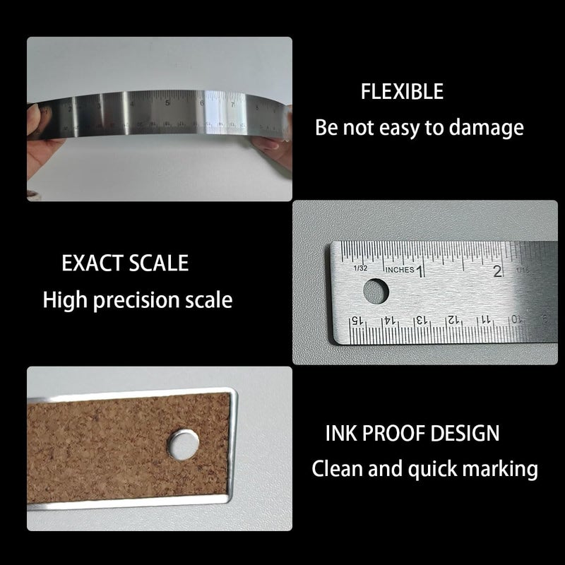ZTEOFO 6-Inch and 12-Inch Stainless Steel Metal Ruler with Non-Slip Cork Backing - 2 Pack - Image 4